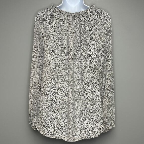 Ann Taylor Black White Puff Sleeve Ruffle Neck Flowy Tunic Blouse Womens Sz M - Picture 3 of 7